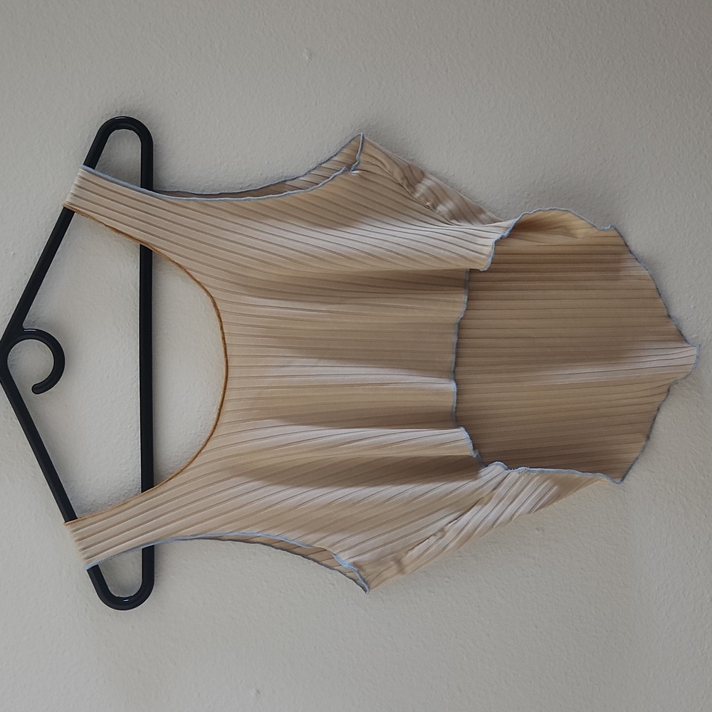 Shein Beige Ribbed Top - Picture 3 of 4